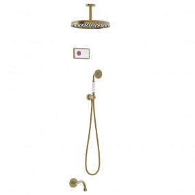 Tres Clasic Podtynkowy termostatyczny elektroniczny zestaw prysznicowy Shower Technology Blue Edition z deszczownicą Mosiądz z efektem postarzenia matowy - 823903_O1