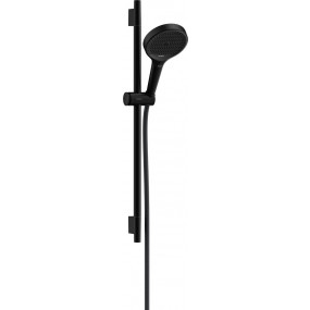 Hansgrohe Rainfinity Zestaw prysznicowy 130 3jet z drążkiem S Puro 65 cm PushSlider i tekstylnym wężem prysznicowym Designflex 160 cm Czarny Matowy - 895805_O1