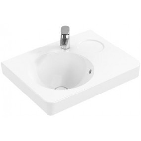 Villeroy & Boch Joyce Umywalka mała meblowa z otworem pod armaturę i dozownik mydła 650 x 490 mm, z powierzchnią na appsy, Star White CeramicplusO1