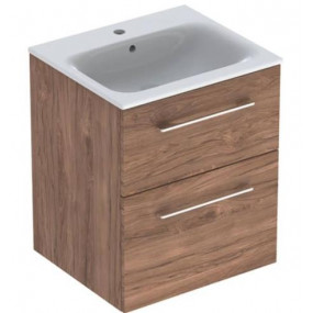 Geberit Selnova Square Zestaw umywalka z niskim rantem 55cm + szafka 2 szuflady, kolor orzech włoski - 880971_O1