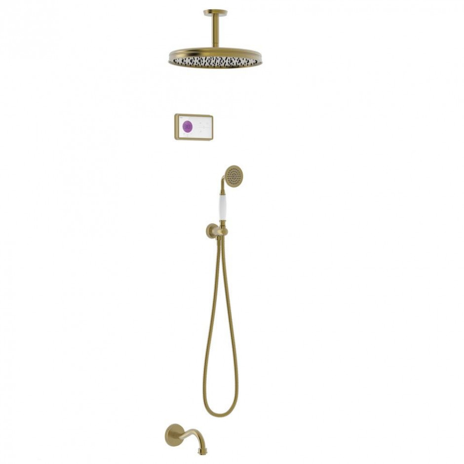Tres Clasic Podtynkowy termostatyczny elektroniczny zestaw prysznicowy Shower Technology Blue Edition z deszczownicą Mosiądz z efektem postarzenia matowy - 823903_O1