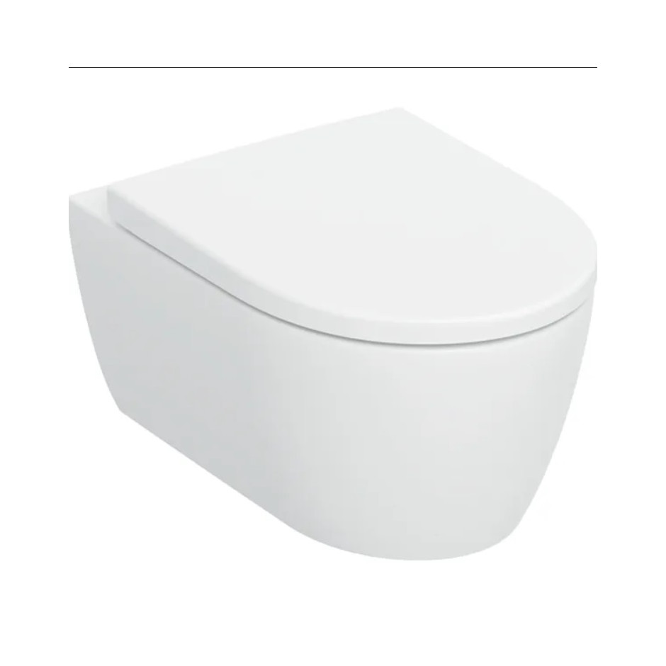 Geberit Zestaw wiszącej miski WC iCon, lejowa, ukryte mocowania, TurboFlush, z deską sedesową: T:53cm, w\o, Zawiasy wypinane:Bloko