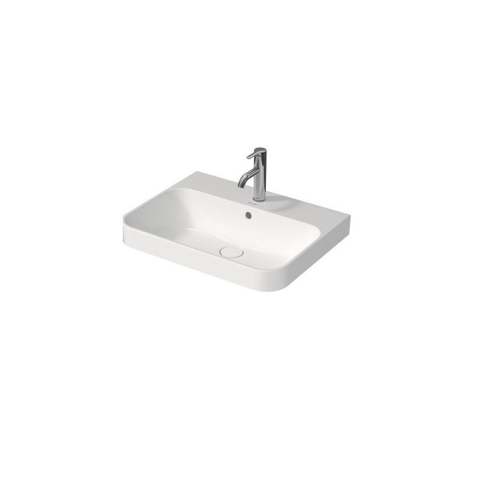 Duravit Happy D. 2 Umywalka nablatowa z otworem na baterię, szlifowana, tył nieszkliwiony 60x46 biała Wonder Gliss - 793427_O1
