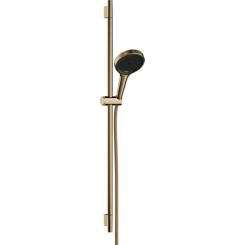 Hansgrohe Rainfinity Zestaw prysznicowy 130 3jet EcoSmart z drążkiem S Puro 90 cm PushSlider i tekstylnym wężem prysznicowym Designflex 160 cm Złoty Optyczny Polerowany - 895801_O1