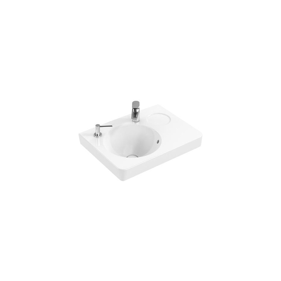 Villeroy & Boch Joyce Umywalka mała meblowa z otworem pod armaturę i dozownik mydła 650 x 490 mm, z powierzchnią na appsy, Star White Ceramicplus - O2