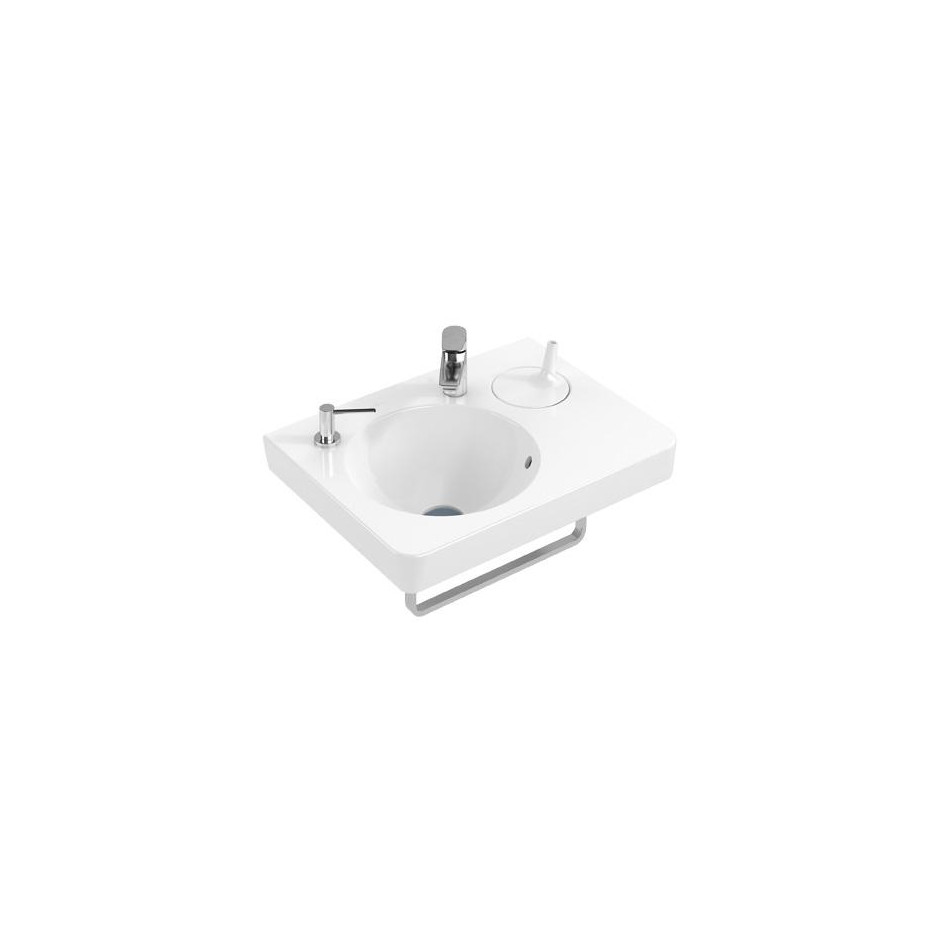 Villeroy & Boch Joyce Umywalka mała meblowa z otworem pod armaturę i dozownik mydła 650 x 490 mm, z powierzchnią na appsy, Star White Ceramicplus - O3