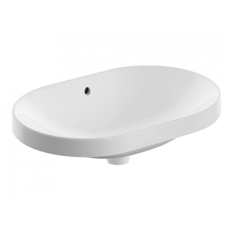 Geberit Variform umywalka wpuszczana w blat, eliptyczna 60x40cm, z przelewem, bez otworu na baterię, szkliwiony spód, biały - 882701_O1