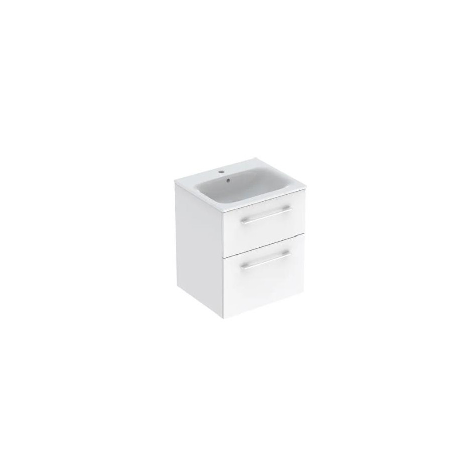 Geberit Selnova Square Zestaw umywalka z niskim rantem 55cm + szafka 2 szuflady, kolor biały połysk - 880969_O1