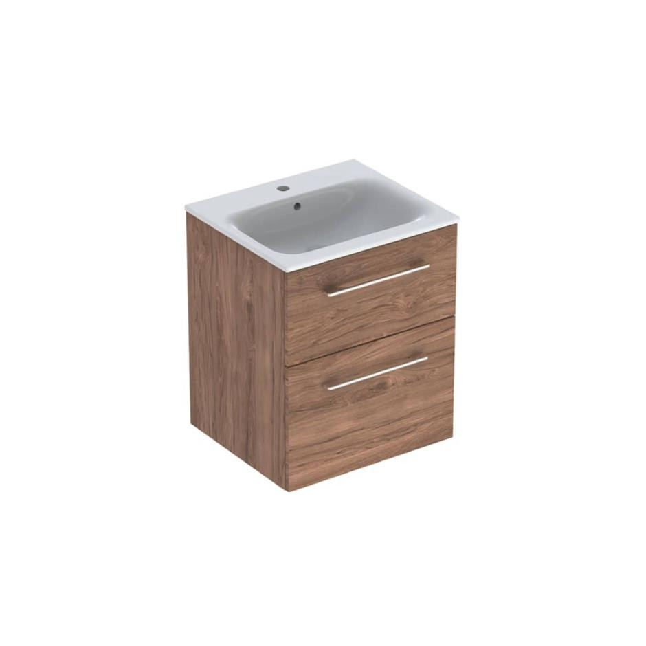 Geberit Selnova Square Zestaw umywalka z niskim rantem 55cm + szafka 2 szuflady, kolor orzech włoski - 880971_O1
