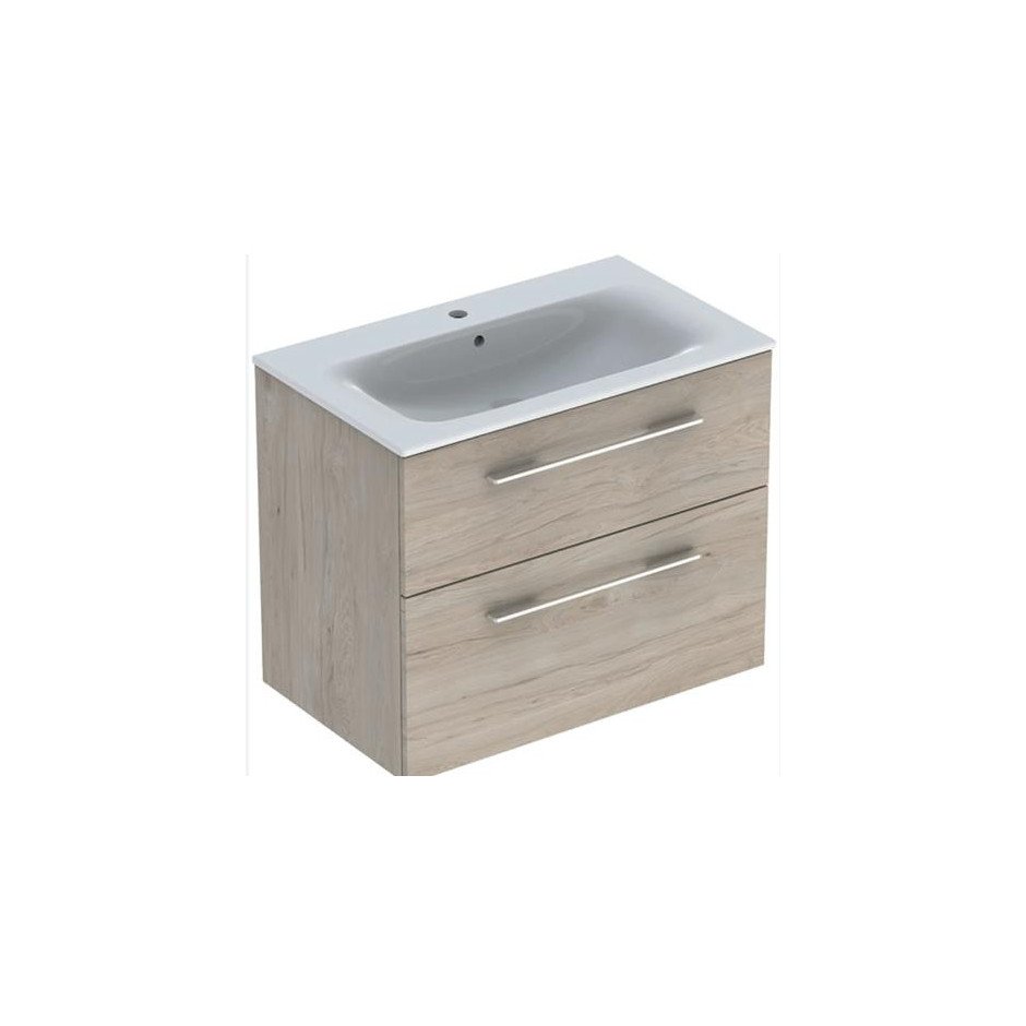 Geberit Selnova Square Zestaw umywalka z niskim rantem 80cm + szafka 2 szuflady, kolor orzech włoski jasny - 880980_O1