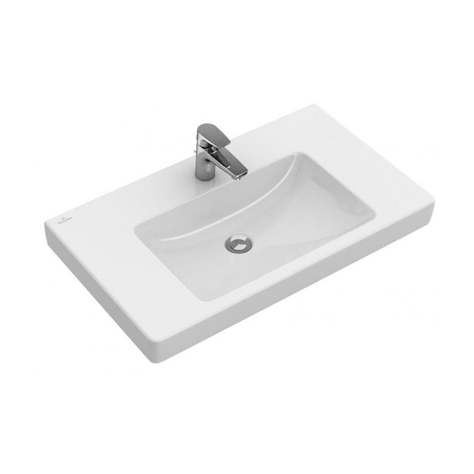 Villeroy & Boch Subway 2.0 Umywalka meblowa szlifowany spód, prostokątna, do armatury 3-otworowej, wybity środkowy otwór pod armaturę, z przelewem, montaż ścienny - 510121_O1