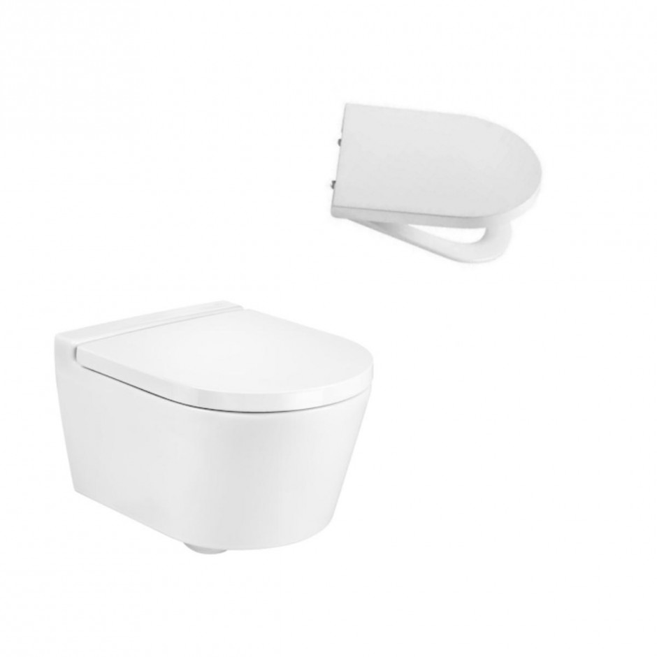 Roca Inspira Round Compacto Zestaw Miska WC podwieszana Rimless 48 cm z deską wolnoopadającą - 781196_O1