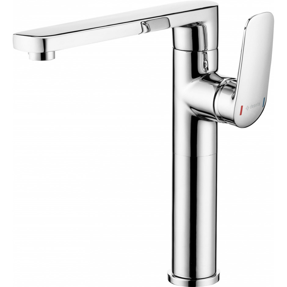 Deante coriander chrom bateria umywalkowa XL z podwyższonym korpusem z korkiem click-clack okrągłym bez przelewu - 832588_O1