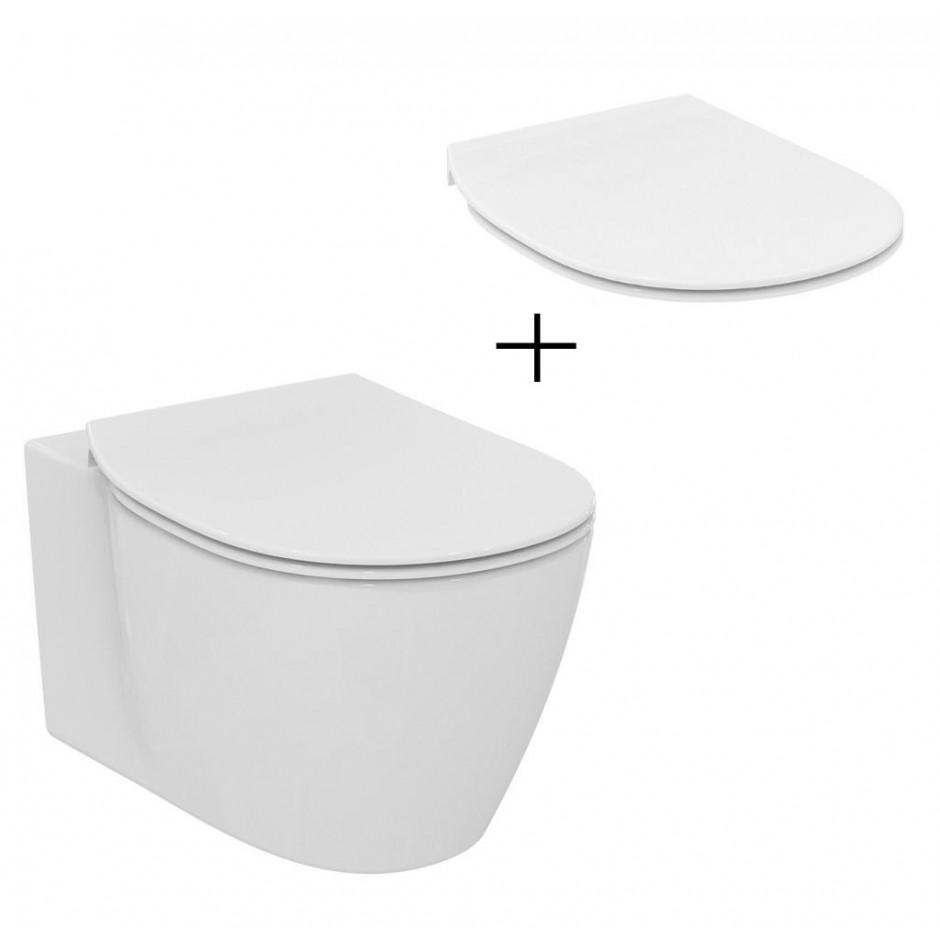 Ideal Standard Connect Zestaw Miska WC wisząca 54cm bezrantowa biała + Deska sedesowa WC wolnoopadająca cienka biała (E817401 + E772401) - 791880_O1