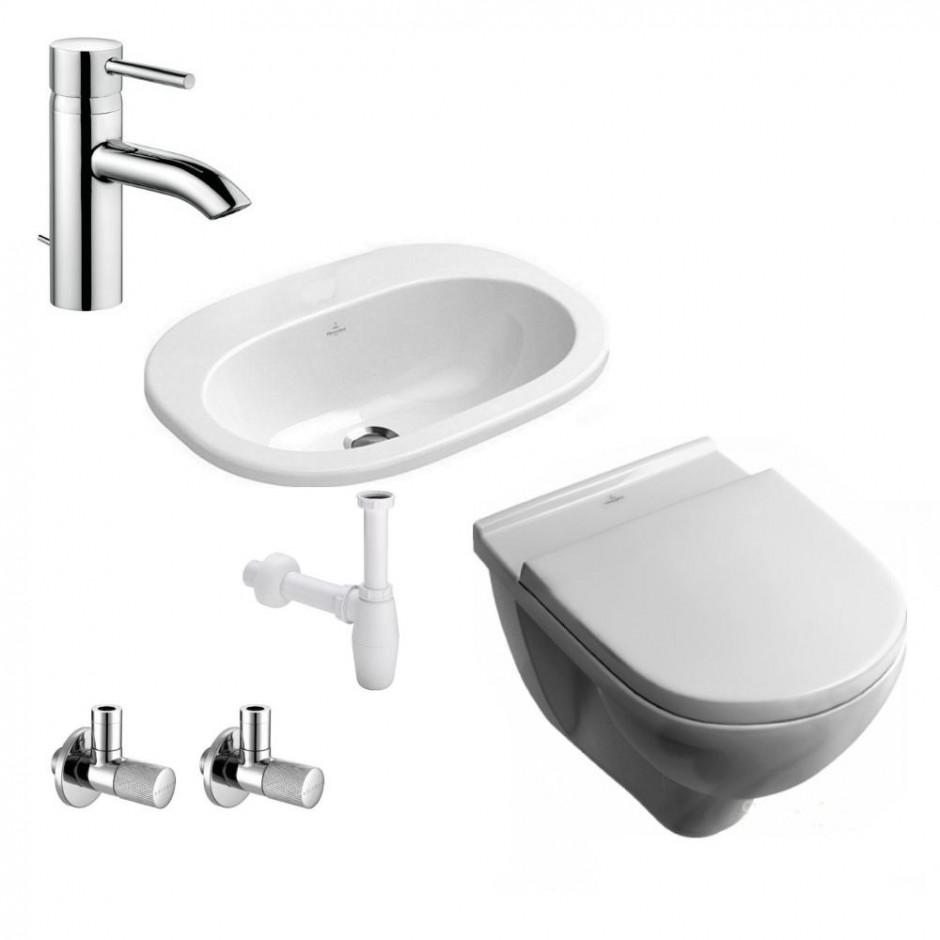 Kompletna Łazienka Zestaw Villeroy & Boch O.Novo Miska WC wisząca z deską wolnoopadającą, umywalką 56 cm i armaturą Kludi Bozz - 460179_O1