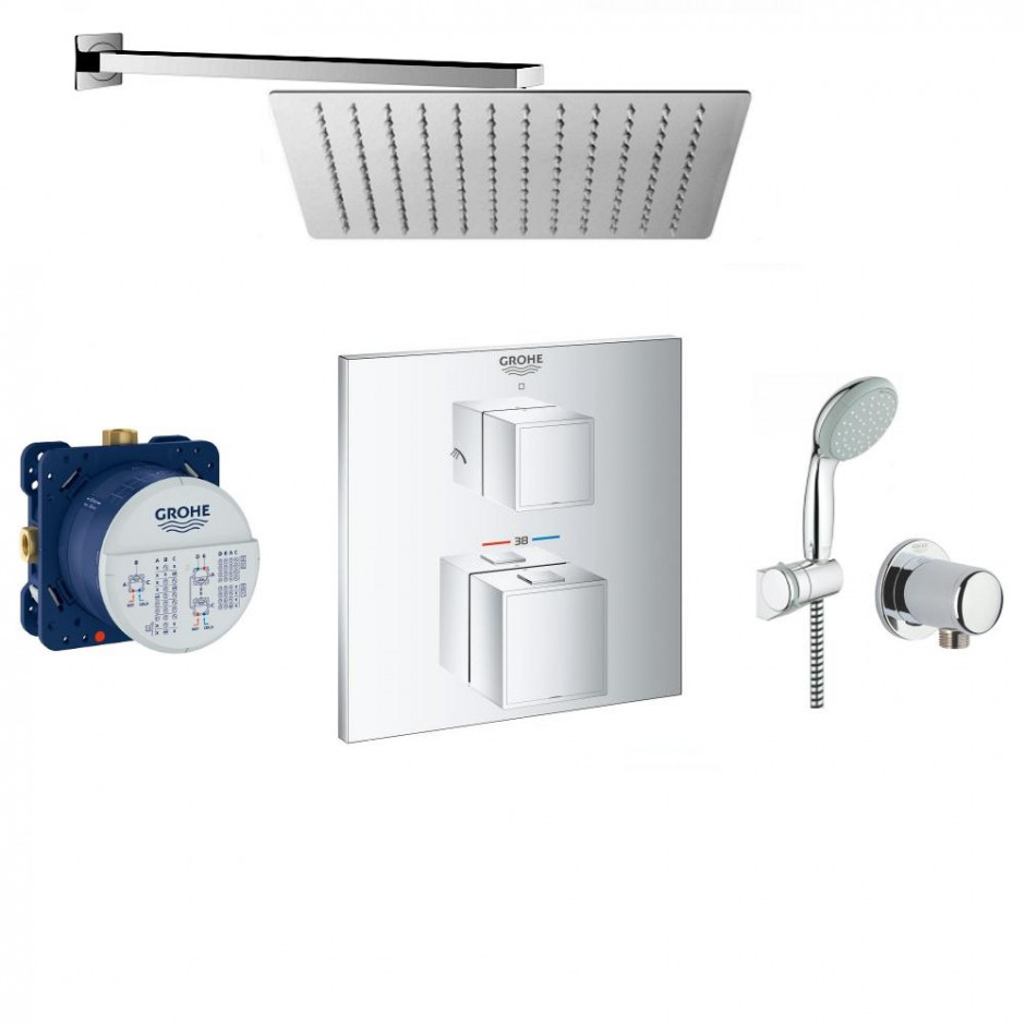 Grohe Grohtherm Cube bateria, Zestaw prysznicowy podtynkowy, deszczownica Slim 30x30cm (24154000 + 35600000 + 2760110E + 28671000 + Slim Q30) chrom - 781393_O1