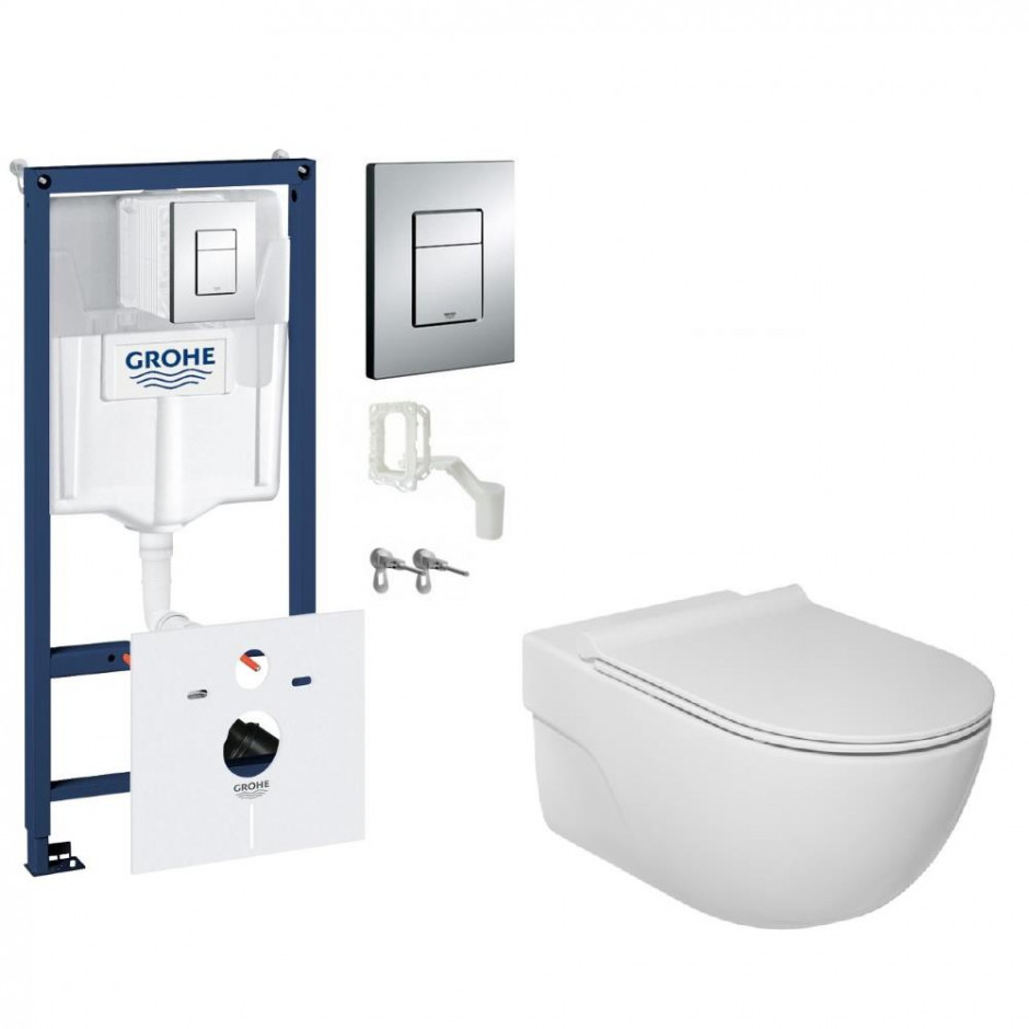 Grohe Roca Meridian-N Zestaw Stelaż podtynkowy z miska WC wisząca i deską wolnoopadającą, 7w1 (38827000 + A34H240000) - 522574_O1