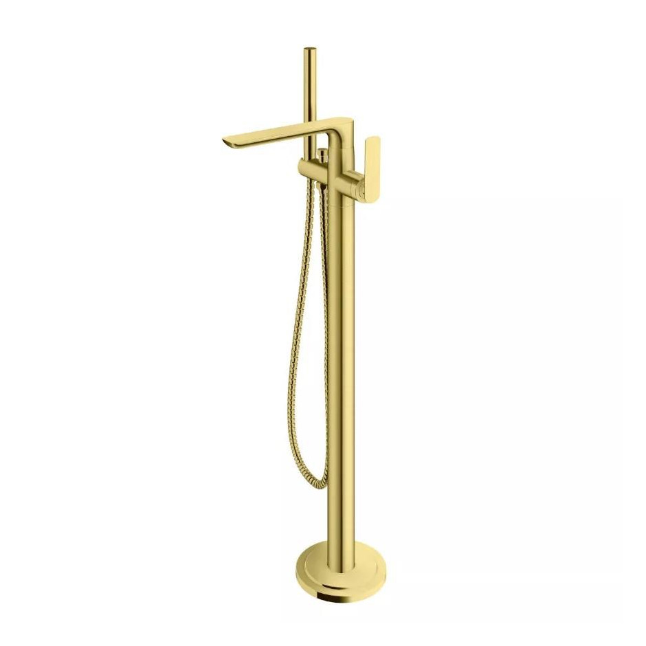 Kohlman Gold bateria wannowa wolnostojąca z obrotową wylewką, złoto szczotkowane - 858251_O1