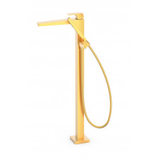 Tres Slim Bateria jednouchwytowa podłogowa wannowa i prysznicowa 24-K Matowe Złoto