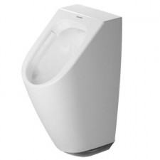 Duravit ME by Starck Elektroniczny pisuar na baterie, rimless bez rantu spłukującego, dopływ osłonięty, z zasysaniem, odpływ poziomy, bez muchy, HygieneGlaze, biały - 570366_O1